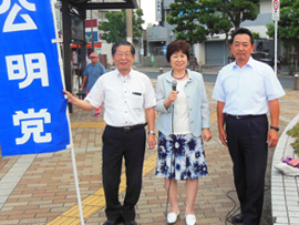 近鉄松原駅にて終戦記念日街頭演説を開催
